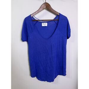 ZARA Basic T-Shirt, 100% Linen, Blue, Women’s Medium, Short Sleeve, Casual Top